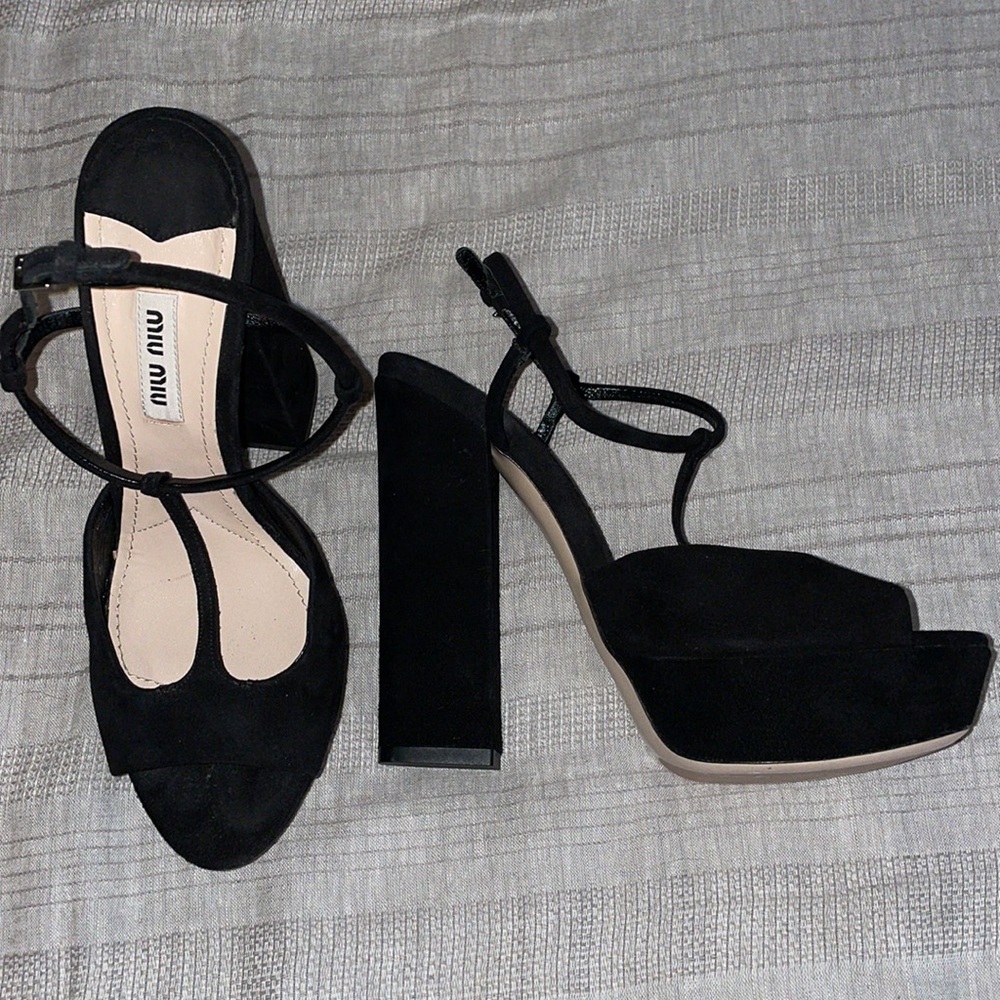 Black Miu Miu Suede Platform Heels
